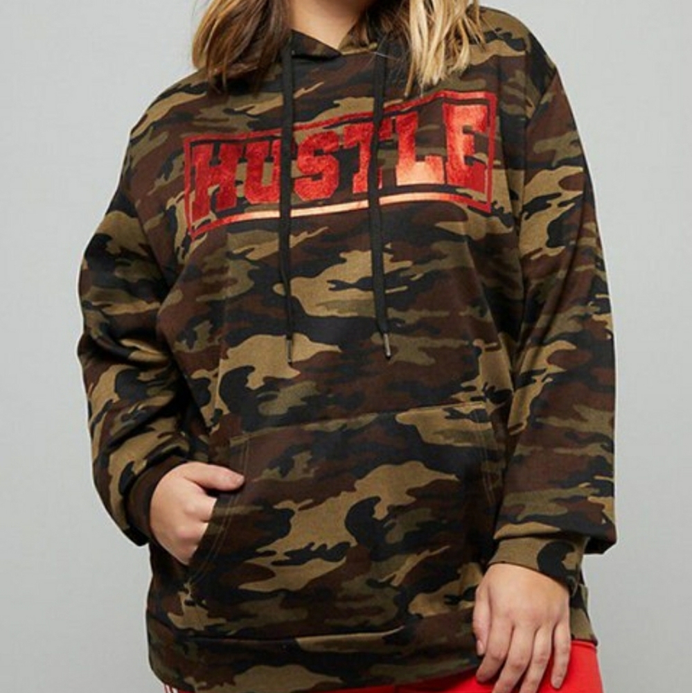 Rue 21 "Hustle" Foil Camo Hoodie (Plus Size)